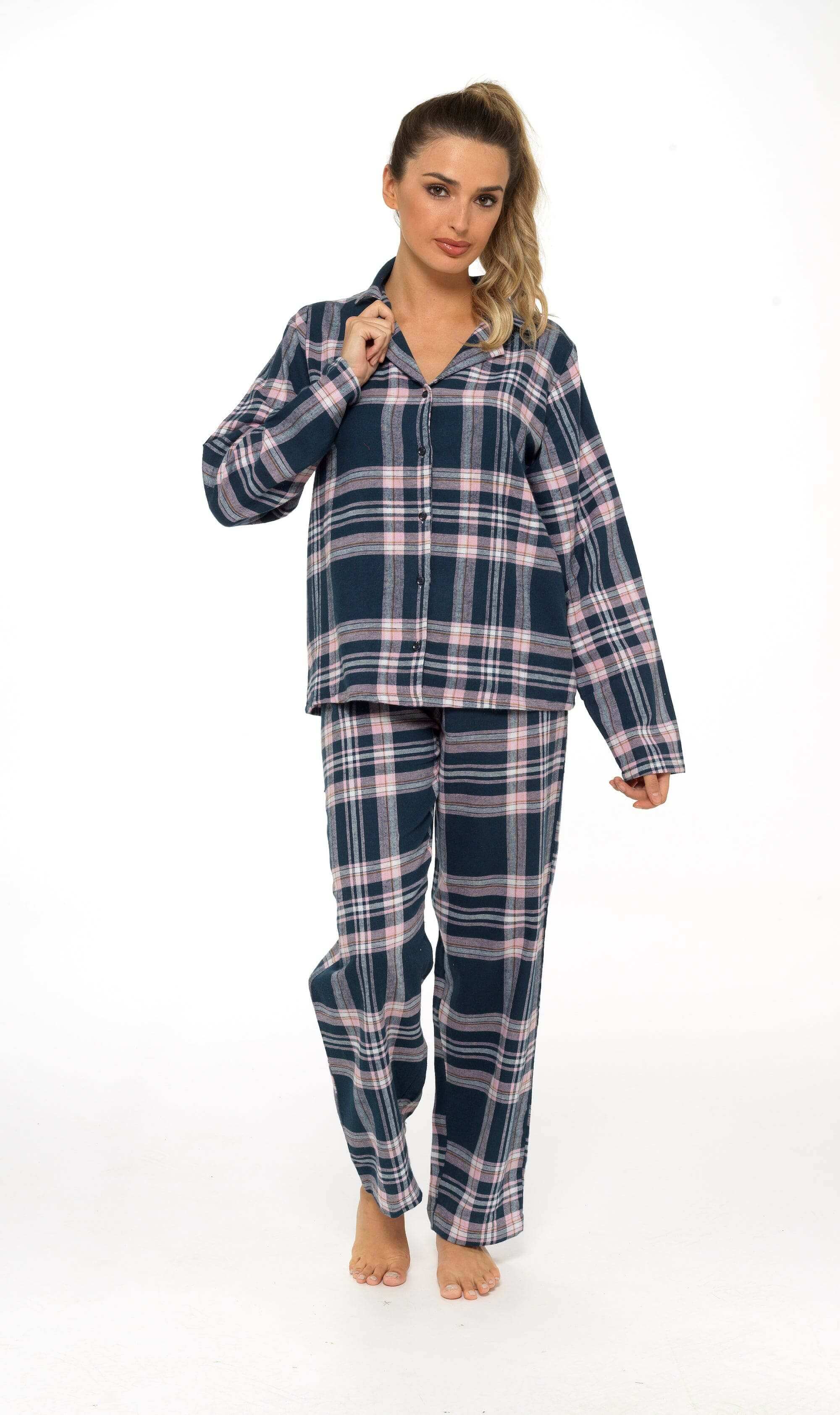 Women's Flannelette Check Pyjama Set Soft Brushed Cotton Easy Care