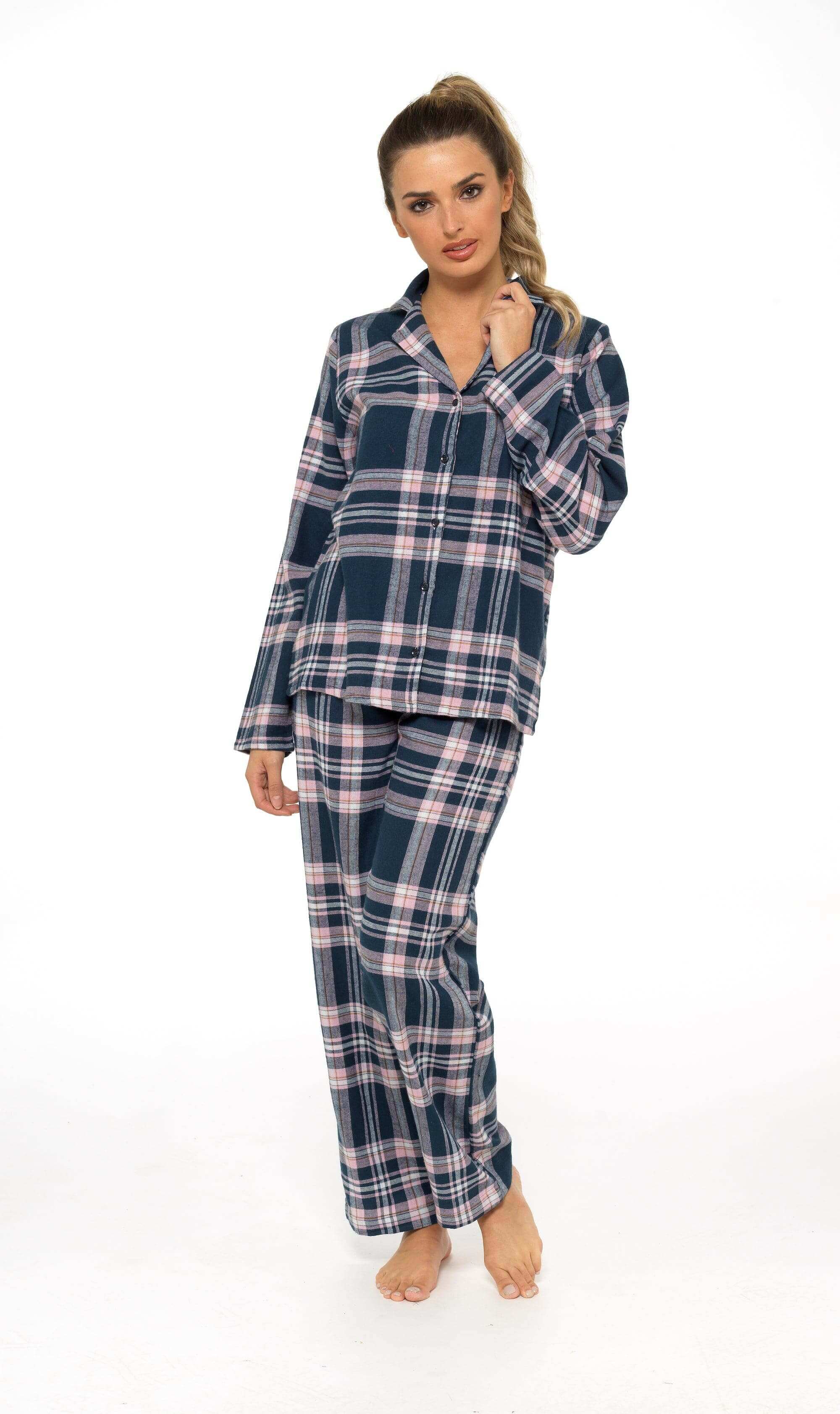 Women's Flannelette Check Pyjama Set Soft Brushed Cotton Easy Care