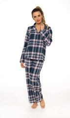 Women's Flannelette Check Pyjama Set Soft Brushed Cotton Easy Care