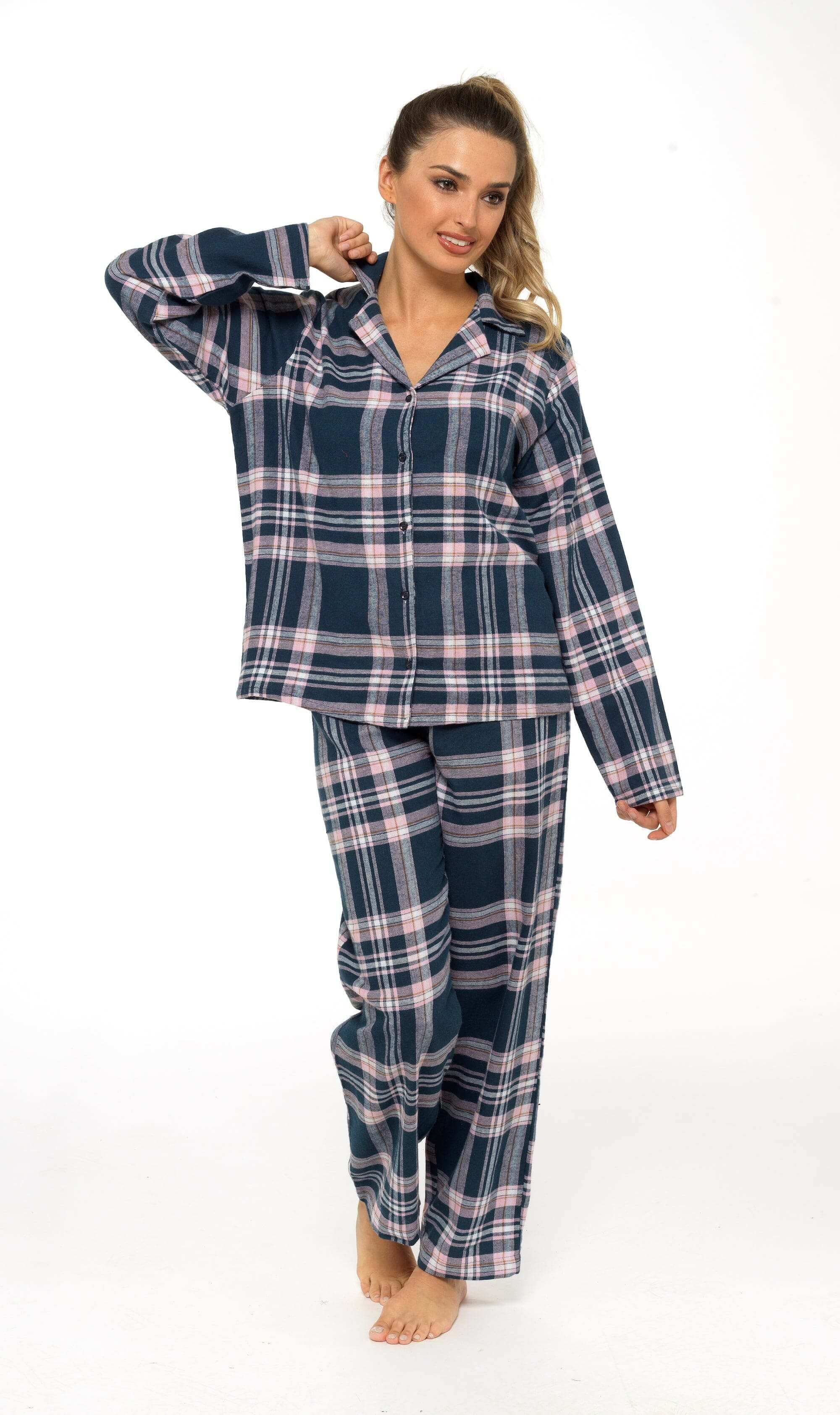 Women's Flannelette Check Pyjama Set Soft Brushed Cotton Easy Care