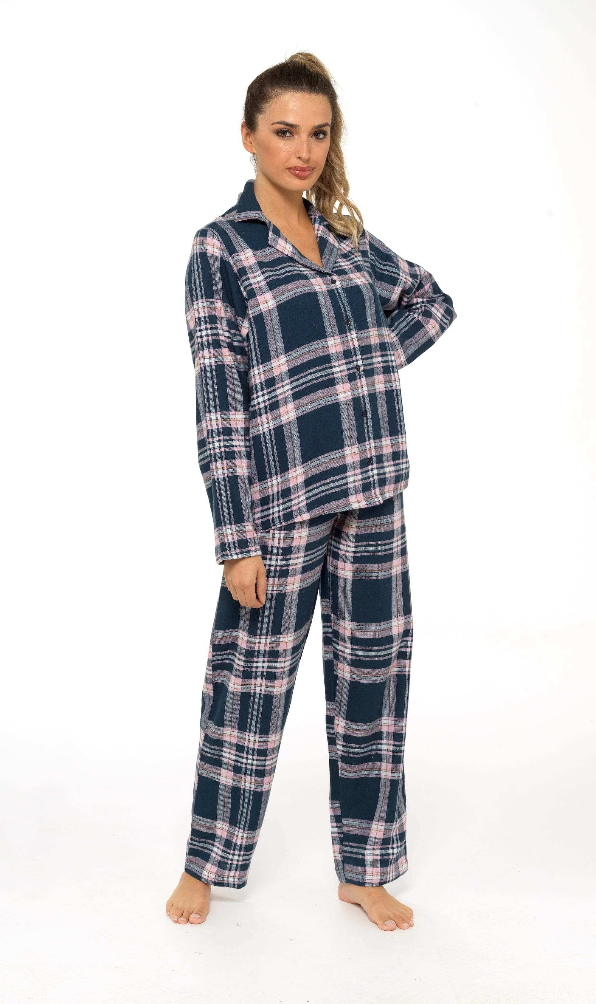 Women's Flannelette Check Pyjama Set Soft Brushed Cotton Easy Care