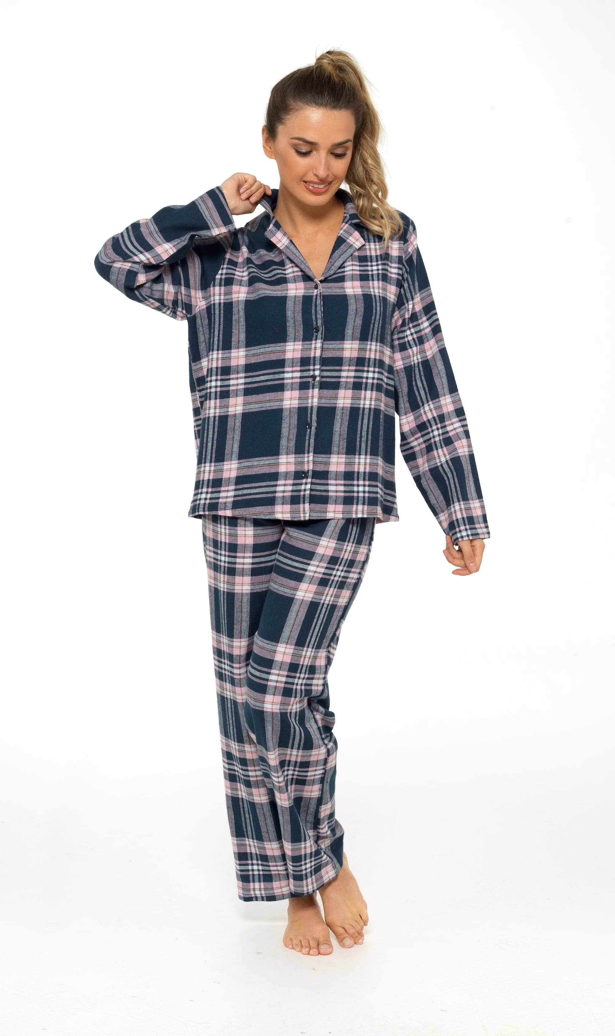 Women's Flannelette Check Pyjama Set Soft Brushed Cotton Easy Care