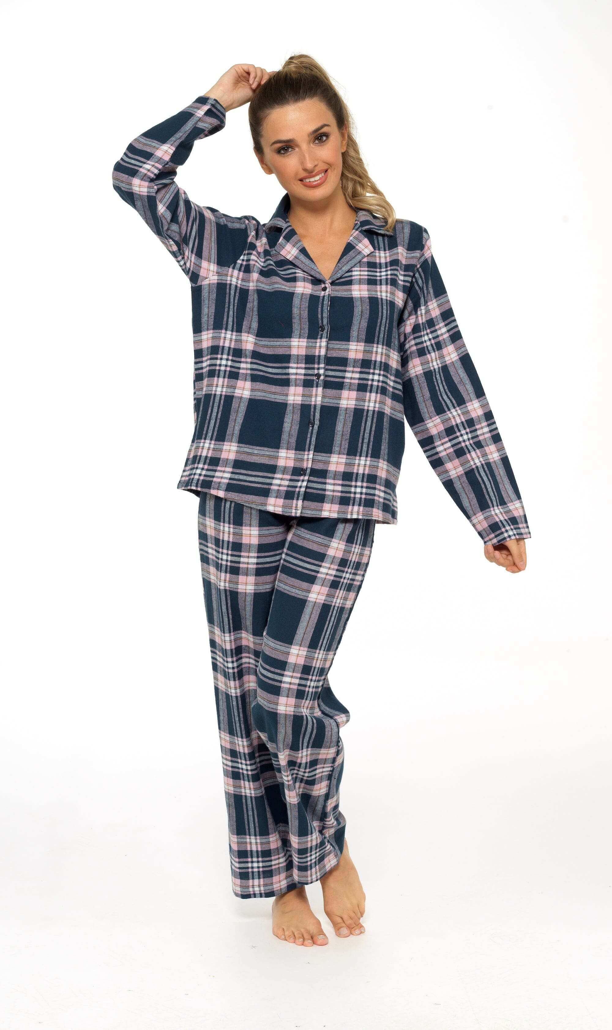 Women's Flannelette Check Pyjama Set Soft Brushed Cotton Easy Care