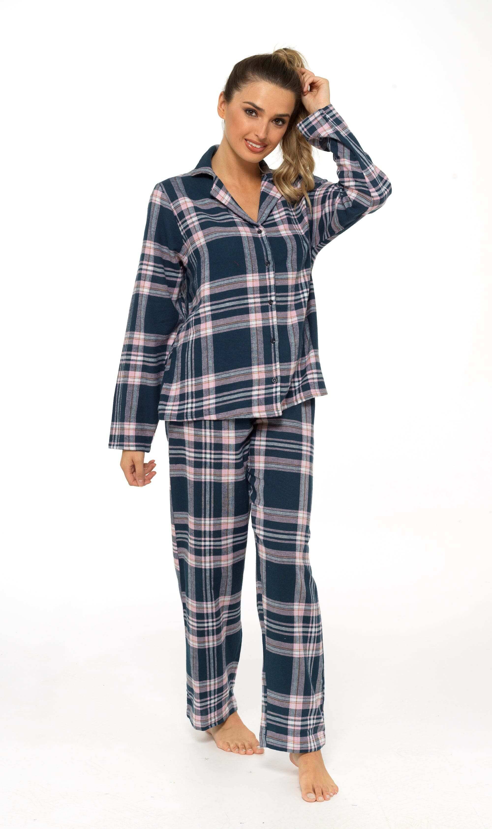 Women's Flannelette Check Pyjama Set Soft Brushed Cotton Easy Care
