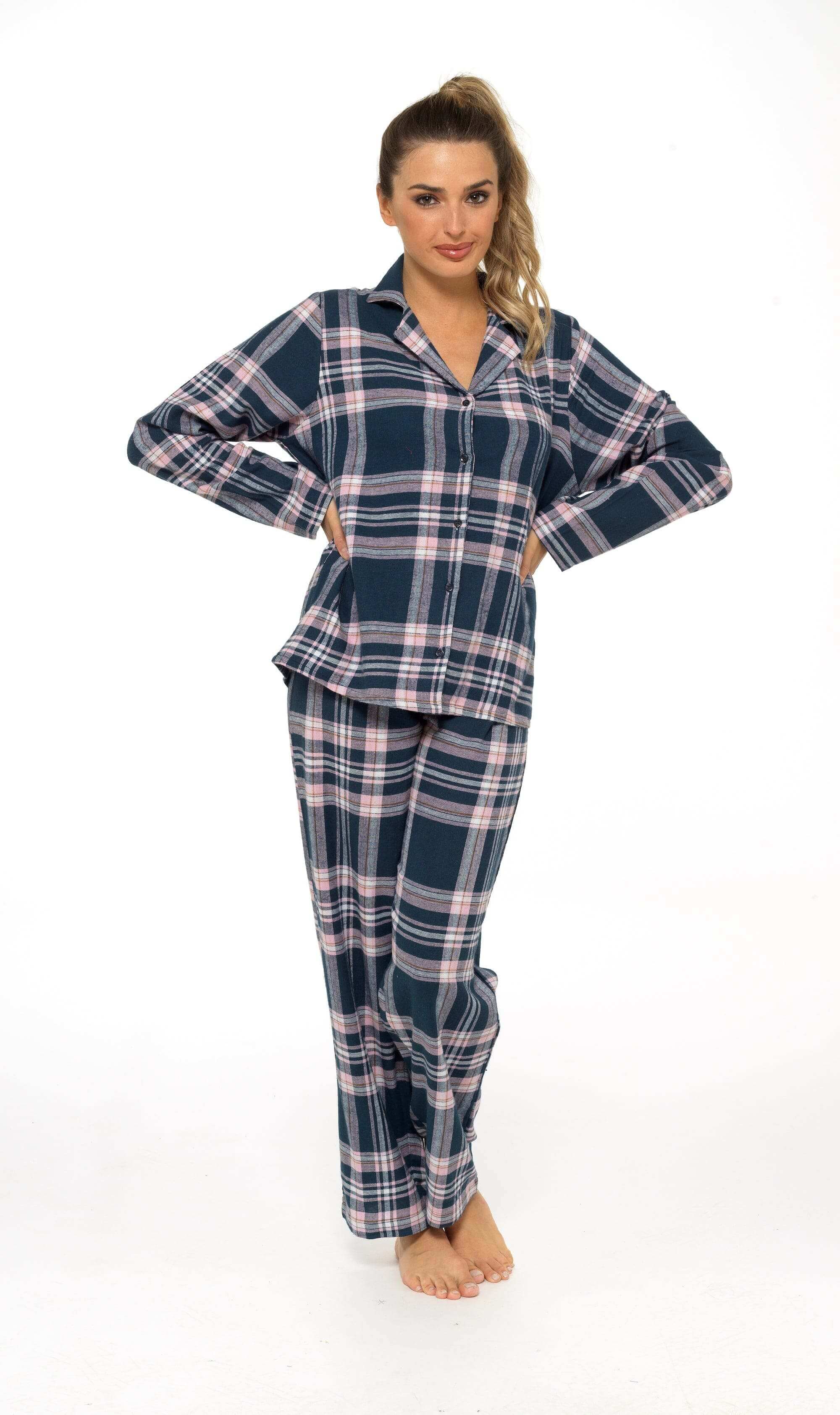 Women's Flannelette Check Pyjama Set Soft Brushed Cotton Easy Care
