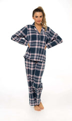 Women's Flannelette Check Pyjama Set Soft Brushed Cotton Easy Care