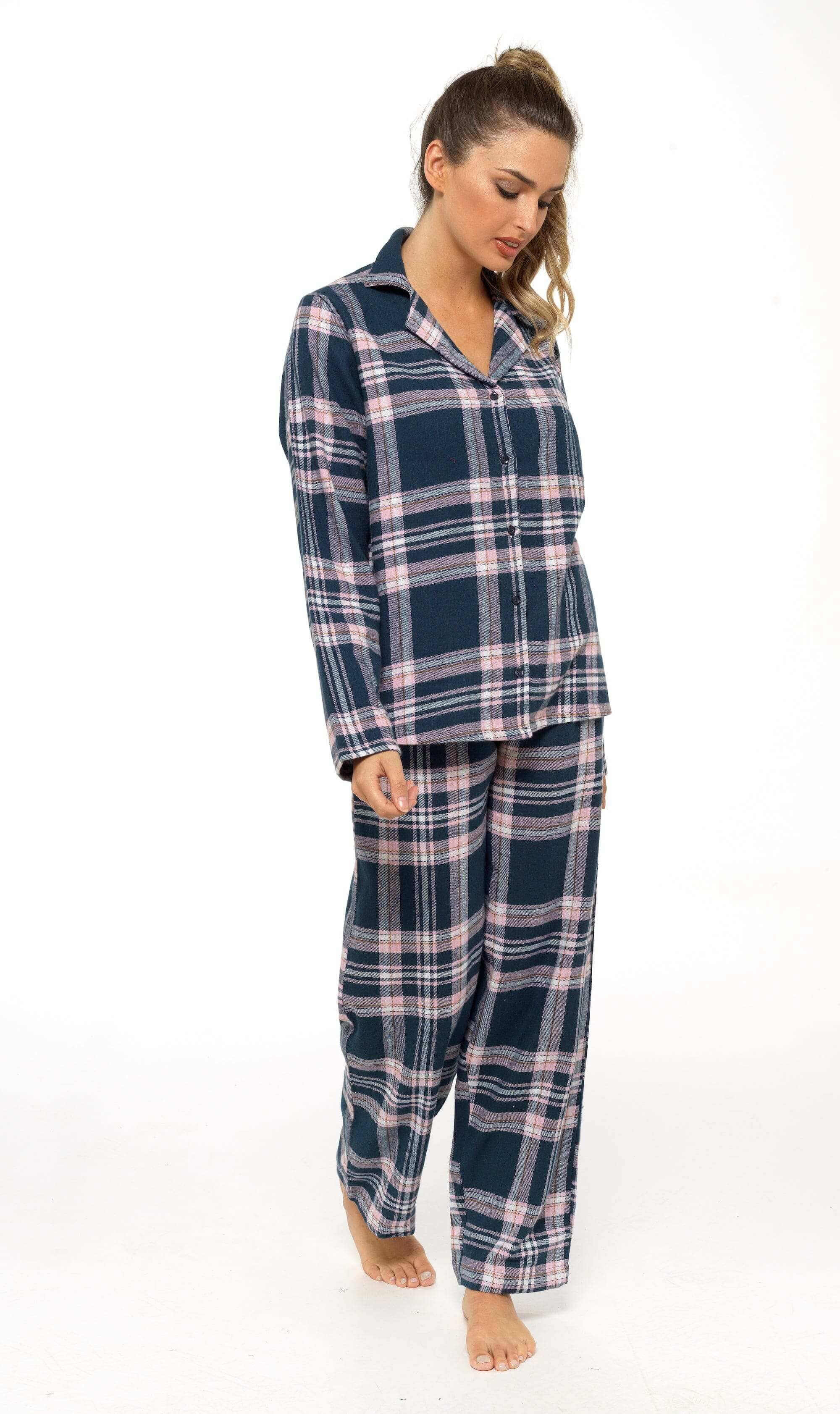 Women's Flannelette Check Pyjama Set Soft Brushed Cotton Easy Care