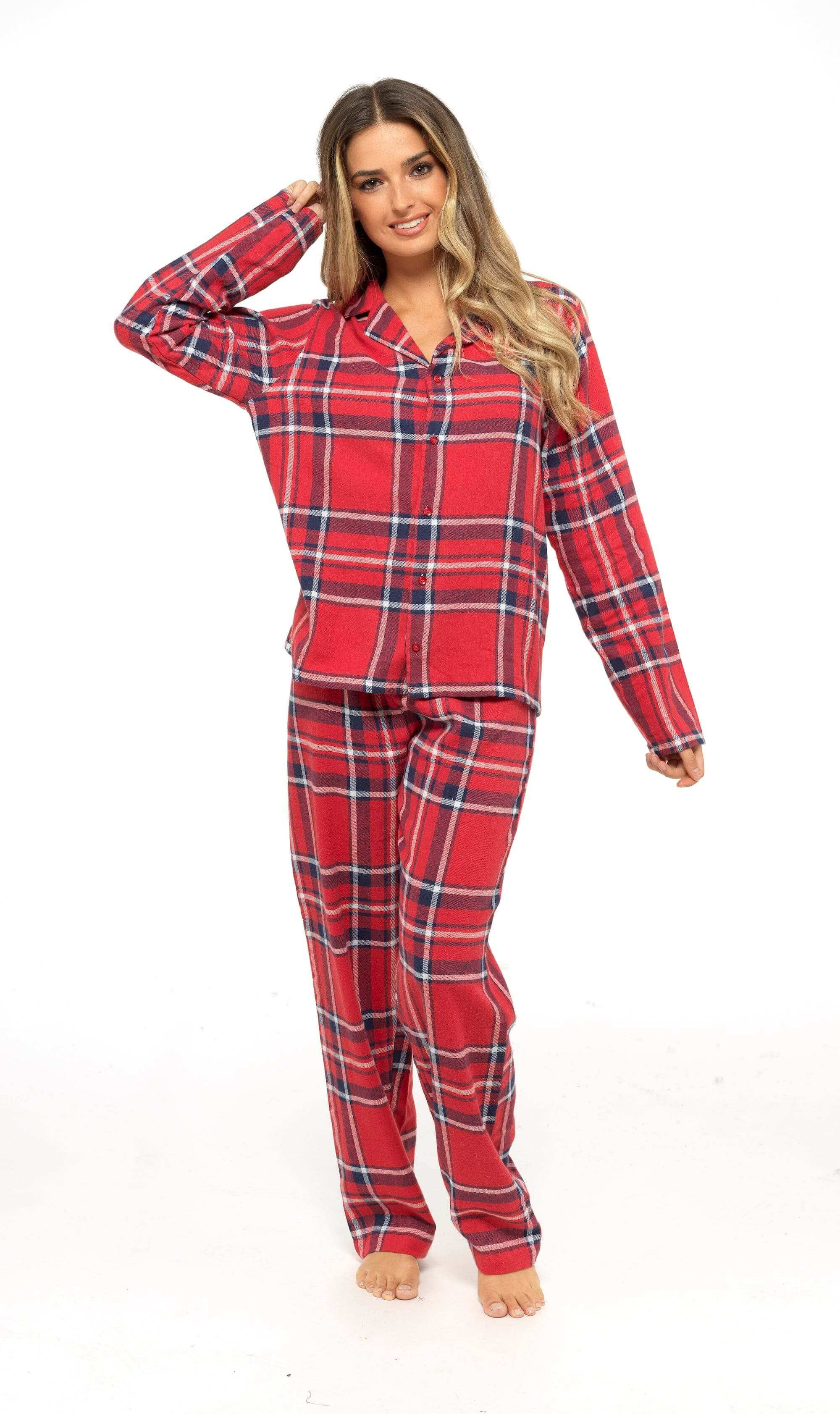 Women's Flannelette Check Pyjama Set Soft Brushed Cotton Easy Care