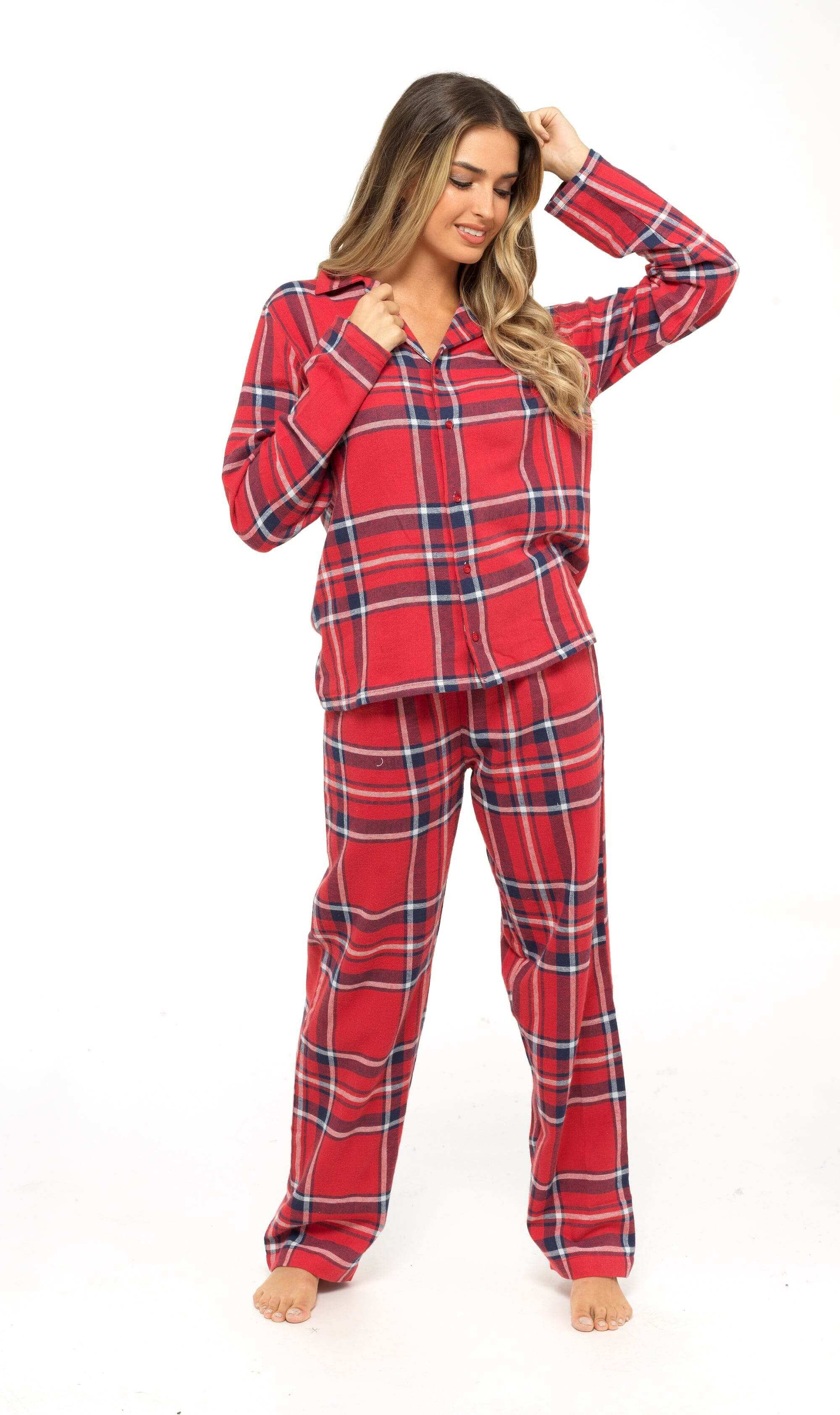 Women's Flannelette Check Pyjama Set Soft Brushed Cotton Easy Care