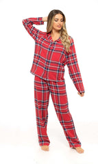 Women's Flannelette Check Pyjama Set Soft Brushed Cotton Easy Care