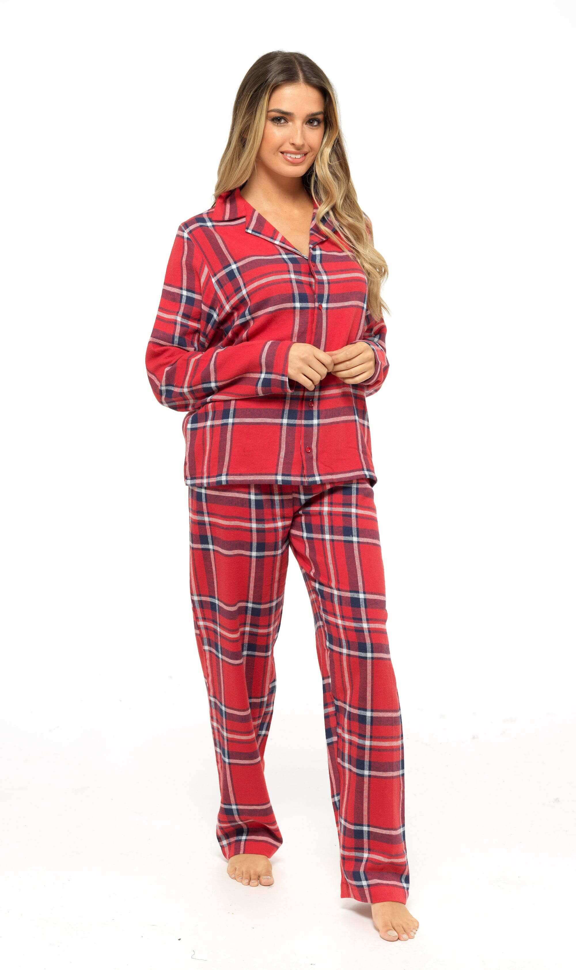 Women's Flannelette Check Pyjama Set Soft Brushed Cotton Easy Care