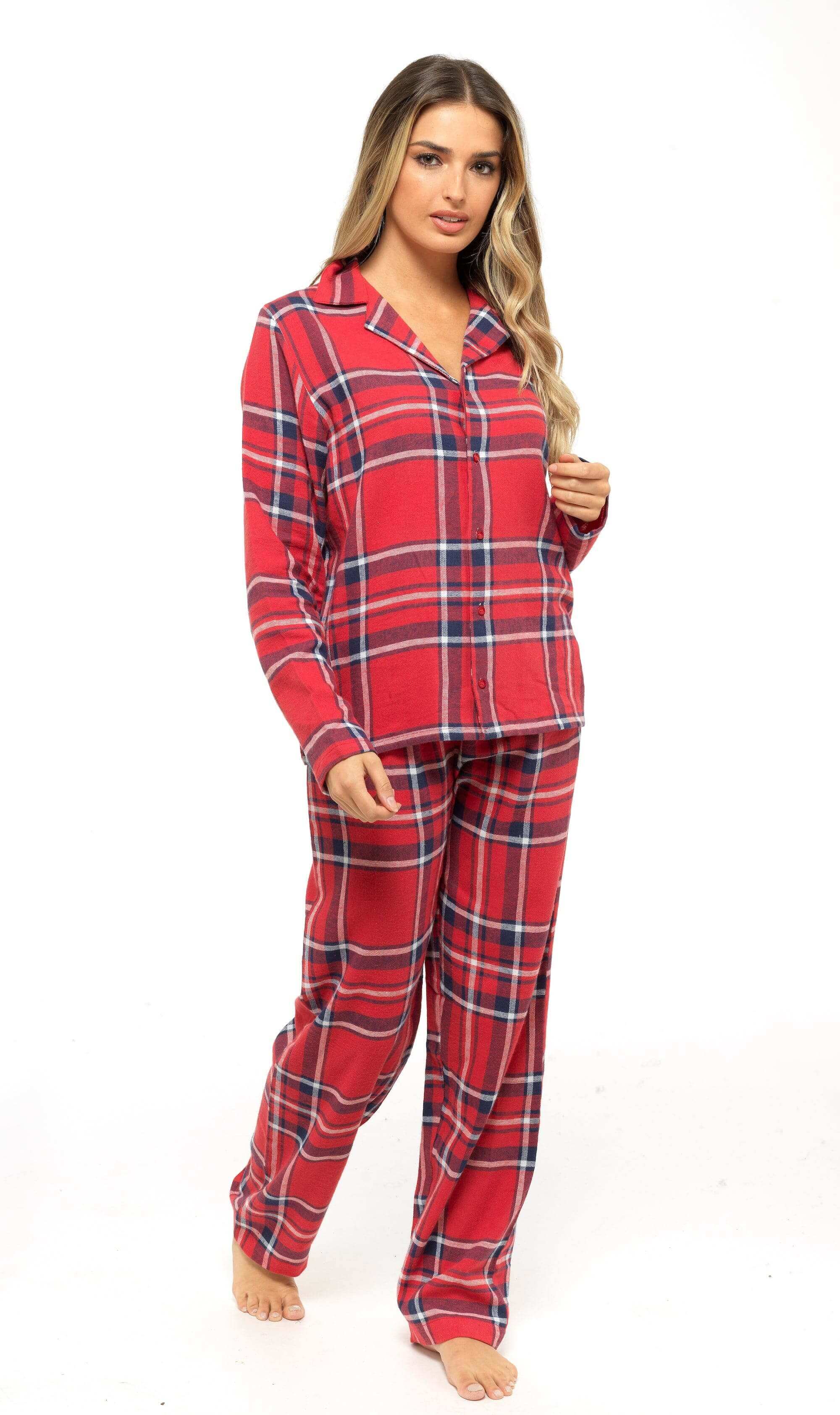 Women's Flannelette Check Pyjama Set Soft Brushed Cotton Easy Care