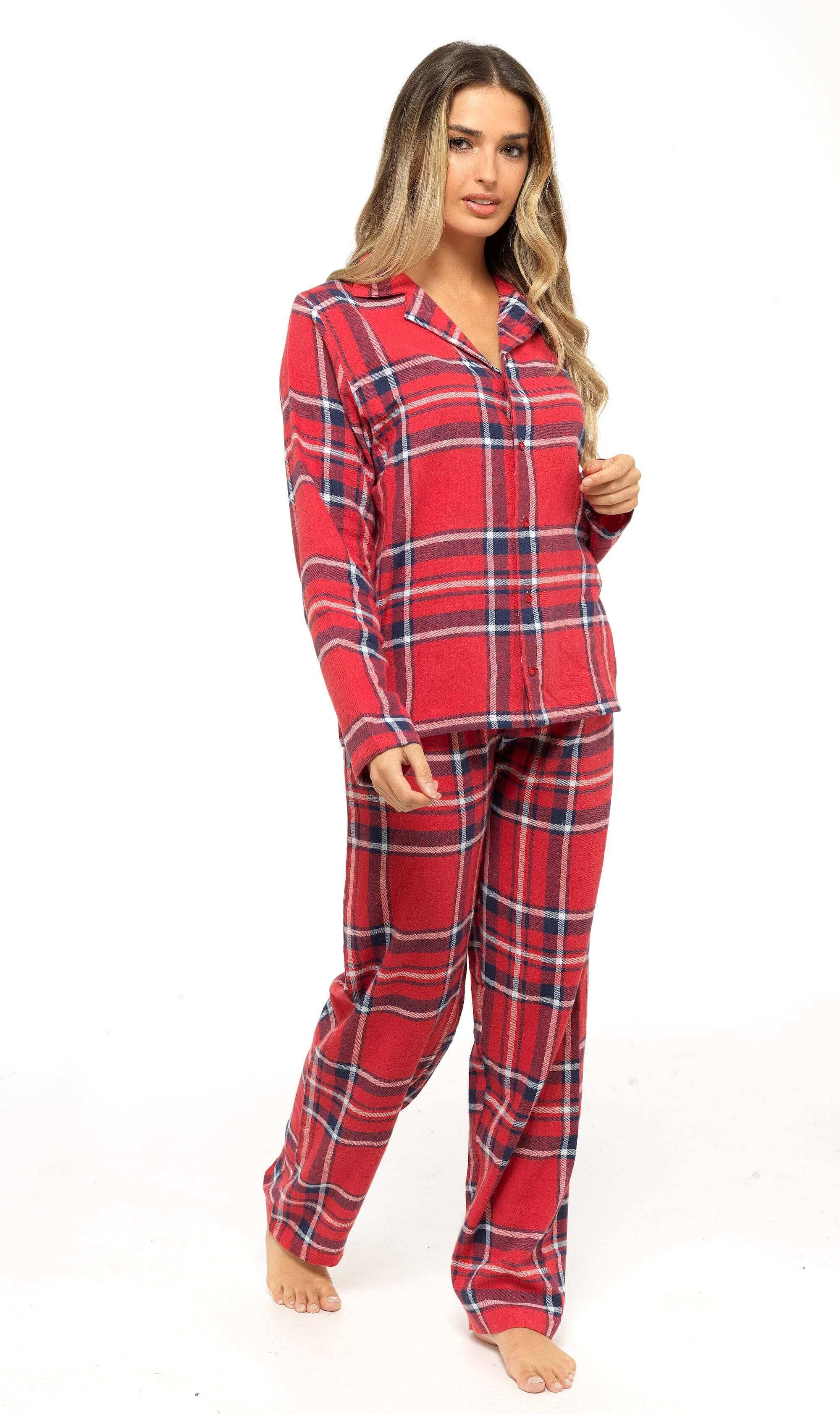 Women's Flannelette Check Pyjama Set Soft Brushed Cotton Easy Care