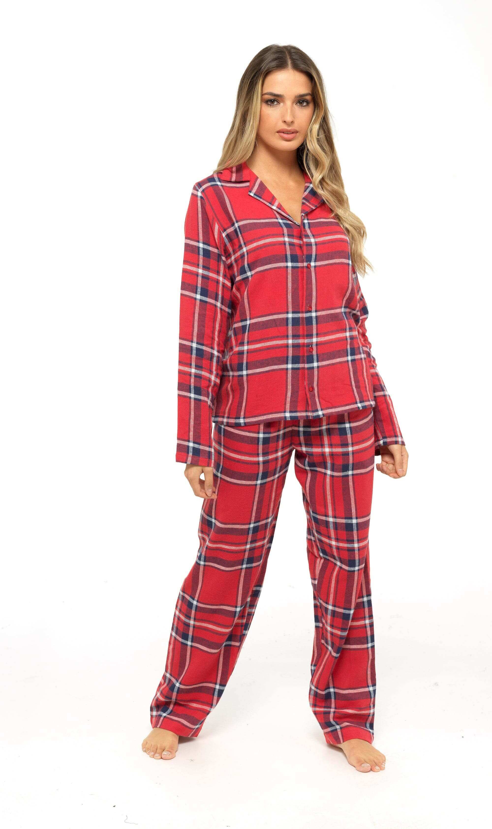 Women's Flannelette Check Pyjama Set Soft Brushed Cotton Easy Care