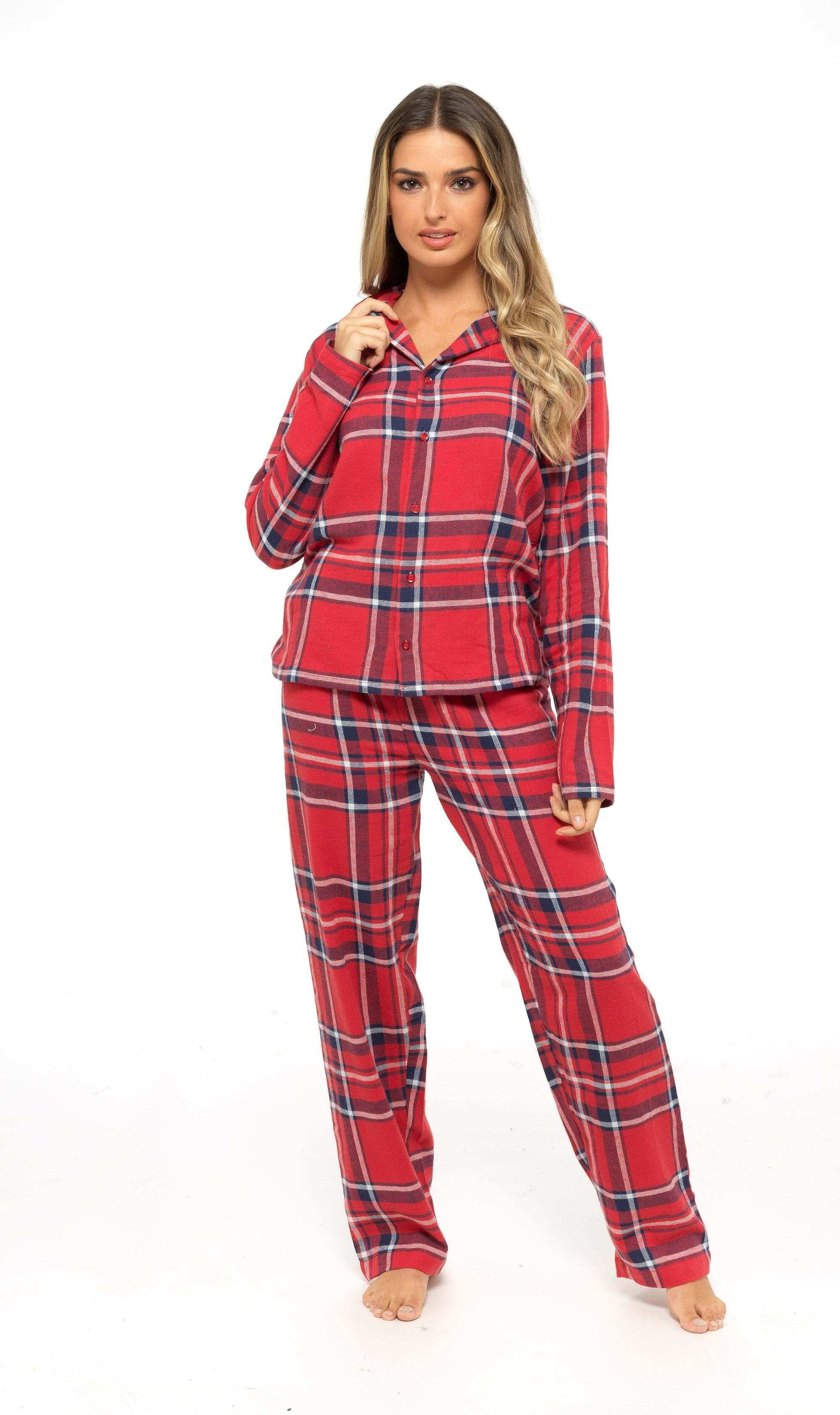 Women's Flannelette Check Pyjama Set Soft Brushed Cotton Easy Care