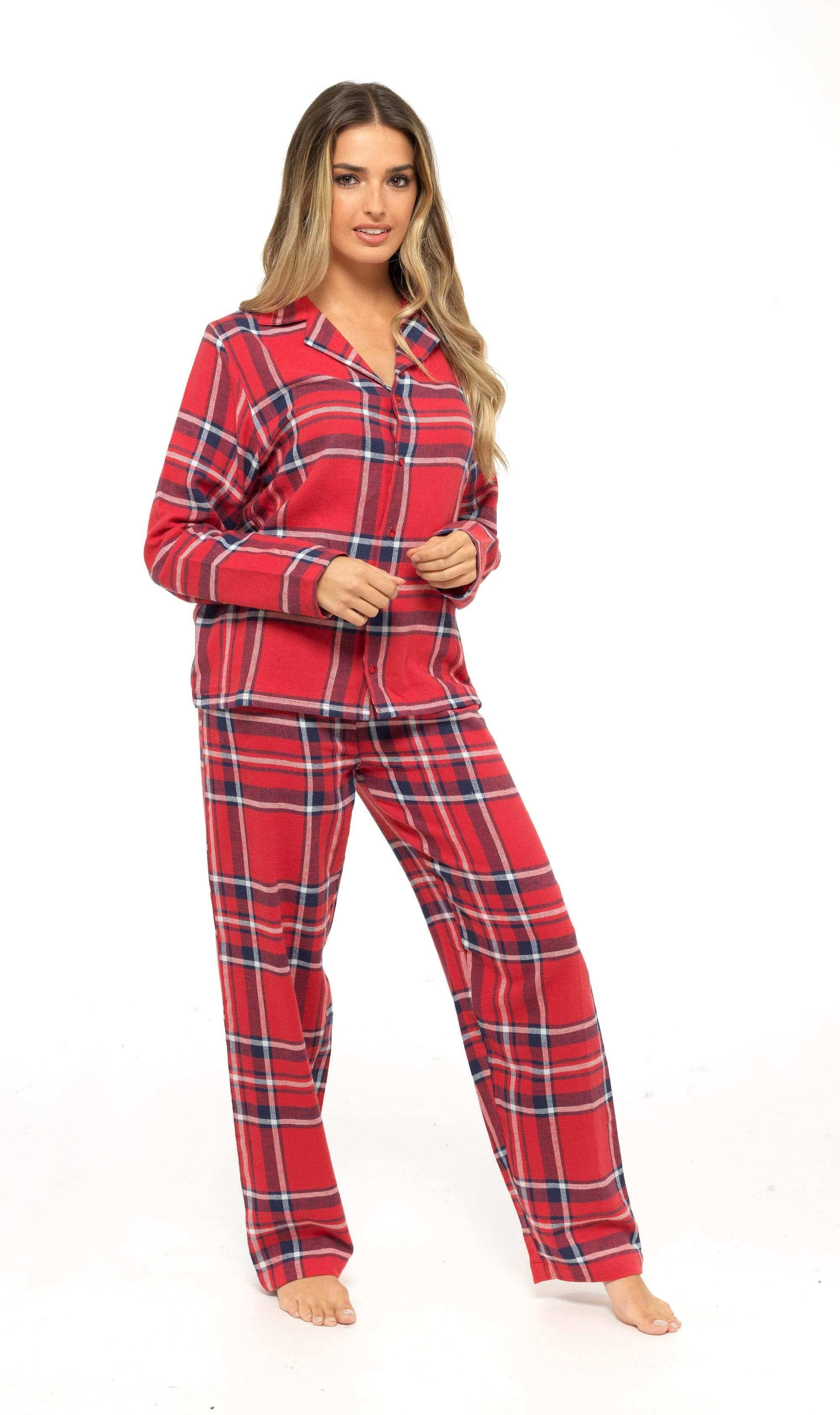 Women's Flannelette Check Pyjama Set Soft Brushed Cotton Easy Care