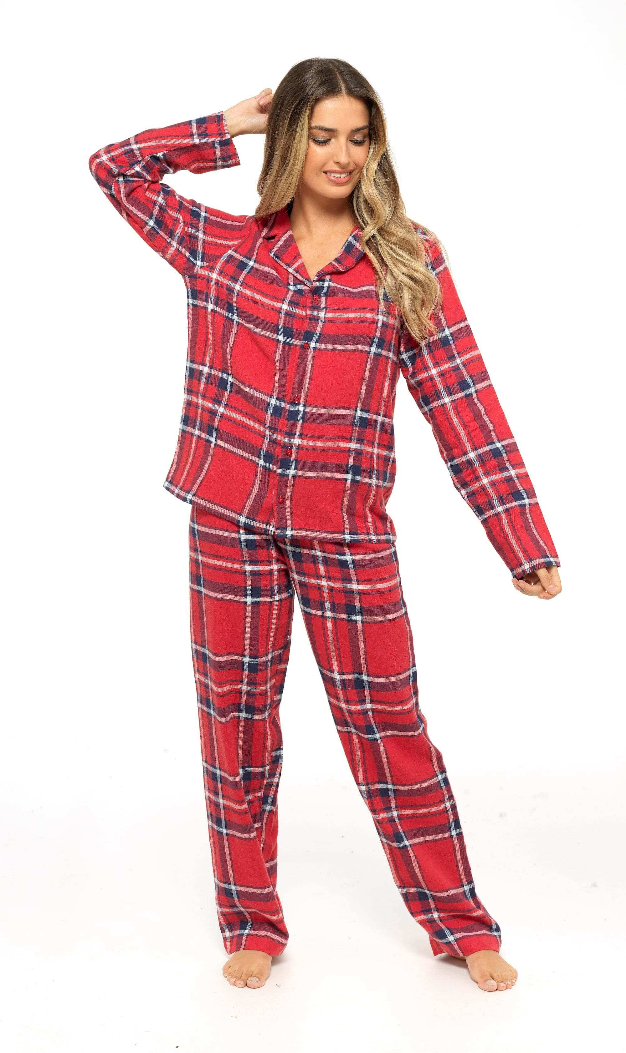 Women's Flannelette Check Pyjama Set Soft Brushed Cotton Easy Care