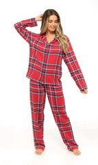 Women's Flannelette Check Pyjama Set Soft Brushed Cotton Easy Care