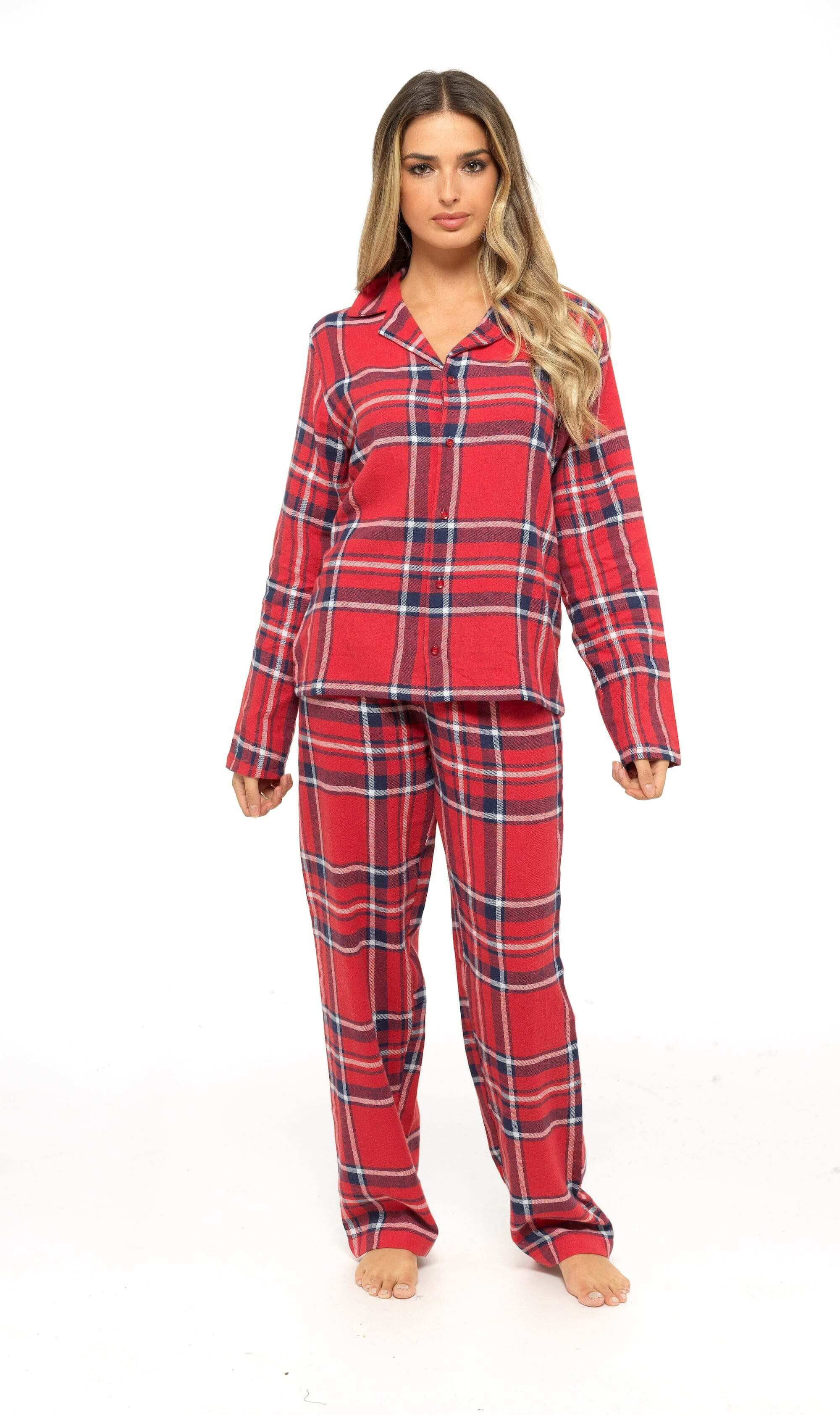 Women's Flannelette Check Pyjama Set Soft Brushed Cotton Easy Care
