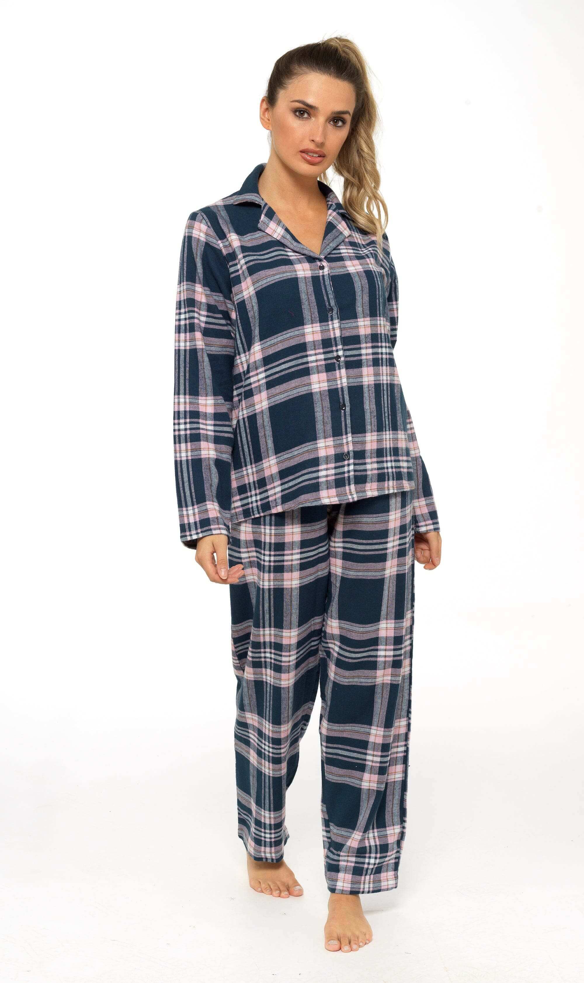 Women's Flannelette Check Pyjama Set Soft Brushed Cotton Easy Care
