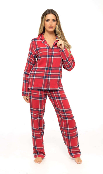 Women's Flannelette Check Pyjama Set Soft Brushed Cotton Easy Care