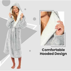 Women's Shimmer Fleece Hooded Bath Robe Soft Plush Luxury Gown Cosy Winter