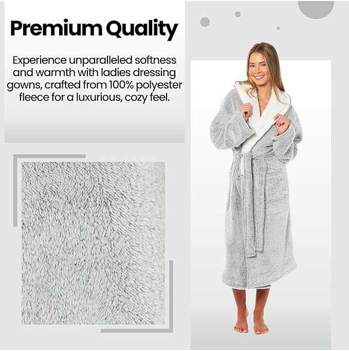 Women's Shimmer Fleece Hooded Bath Robe Soft Plush Luxury Gown Cosy Winter