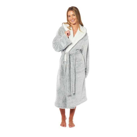 Women's Shimmer Fleece Hooded Bath Robe Soft Plush Luxury Gown Cosy Winter