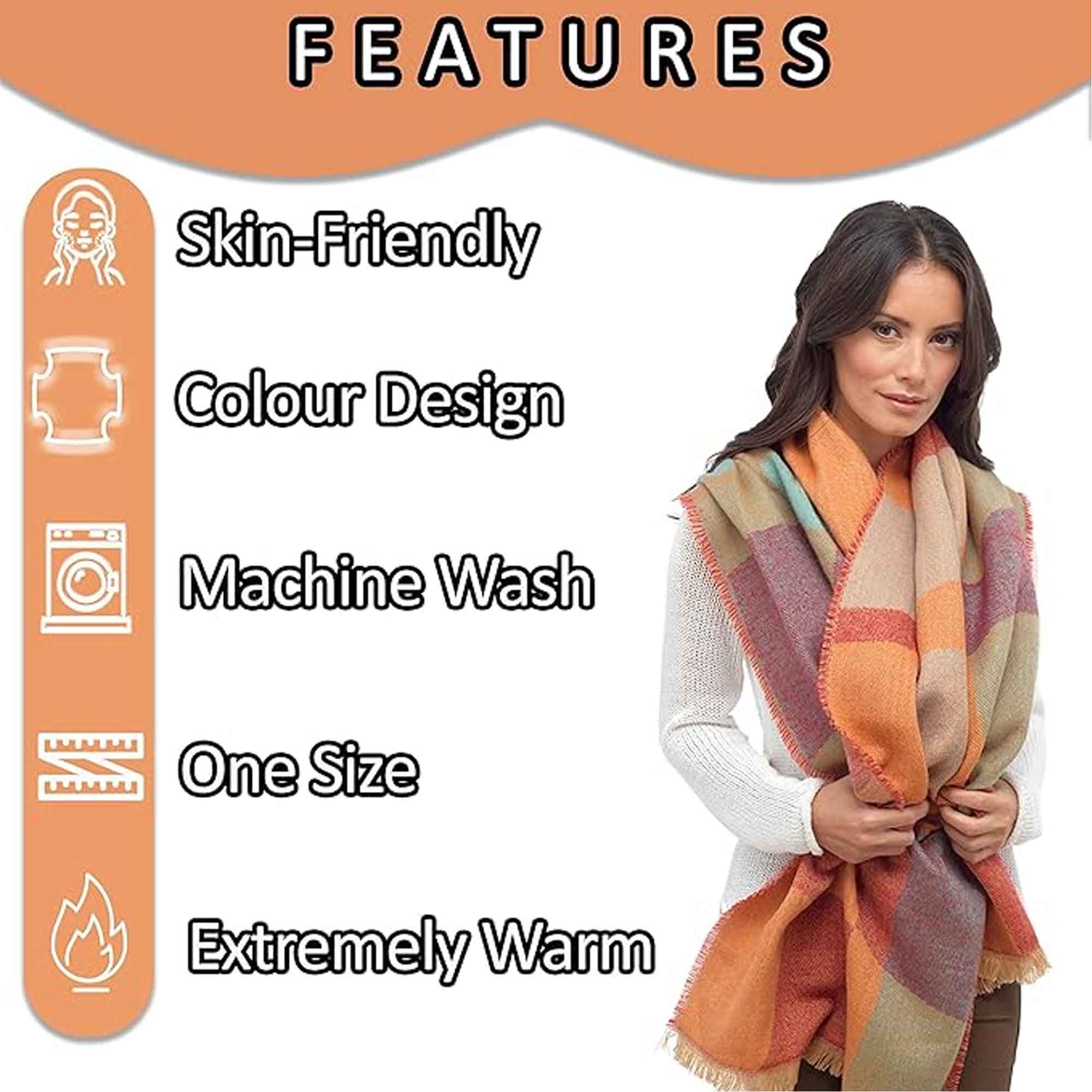 Women's Soft Woven Winter Scarves Lightweight Cosy Acrylic Wraps Multicolor