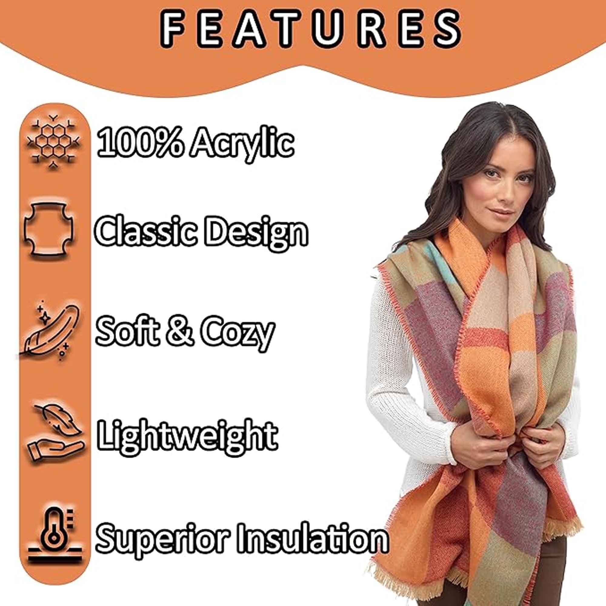 Women's Soft Woven Winter Scarves Lightweight Cosy Acrylic Wraps Multicolor