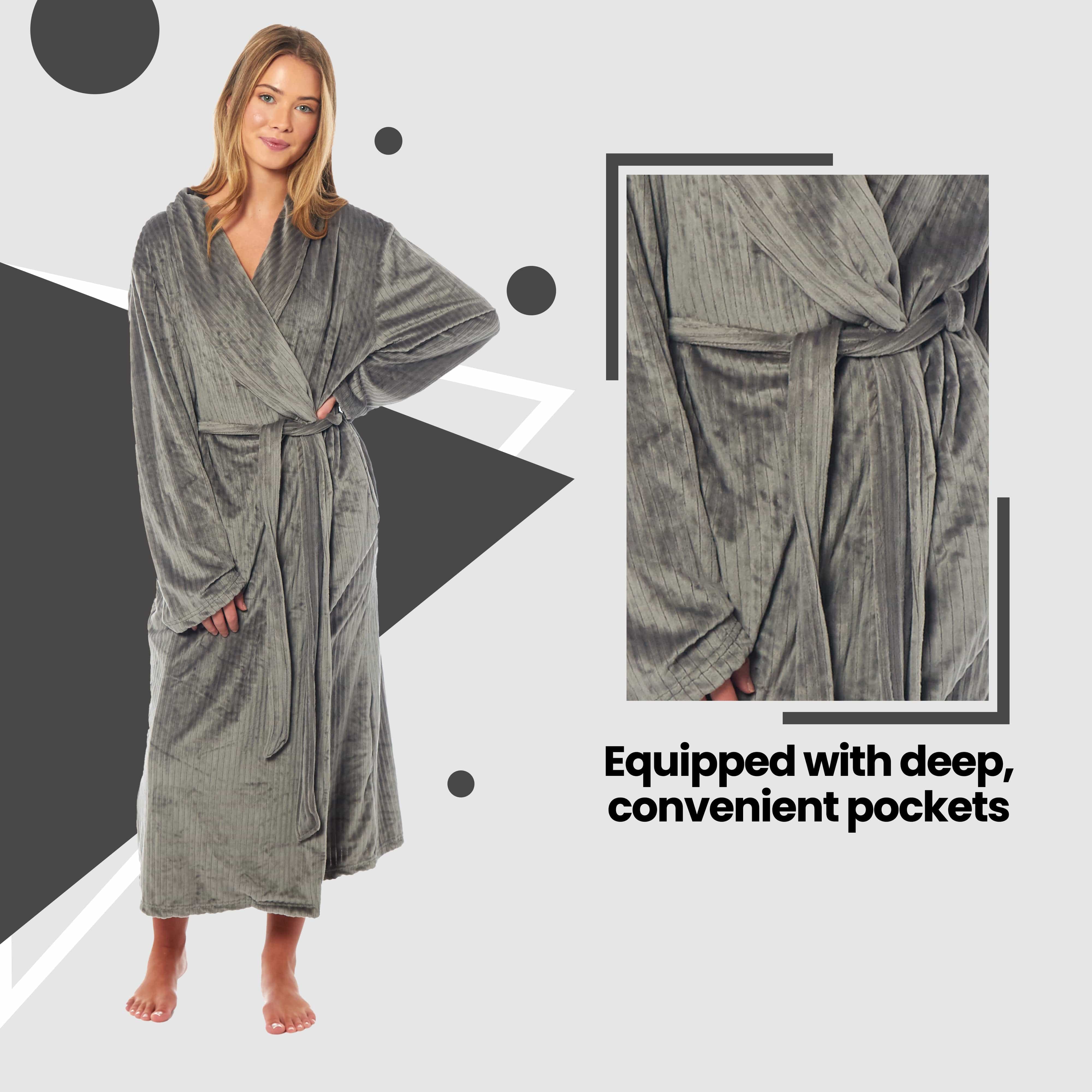 Women's Stripe Jacquard Dressing Gown With Belt Pockets Shawl Collar