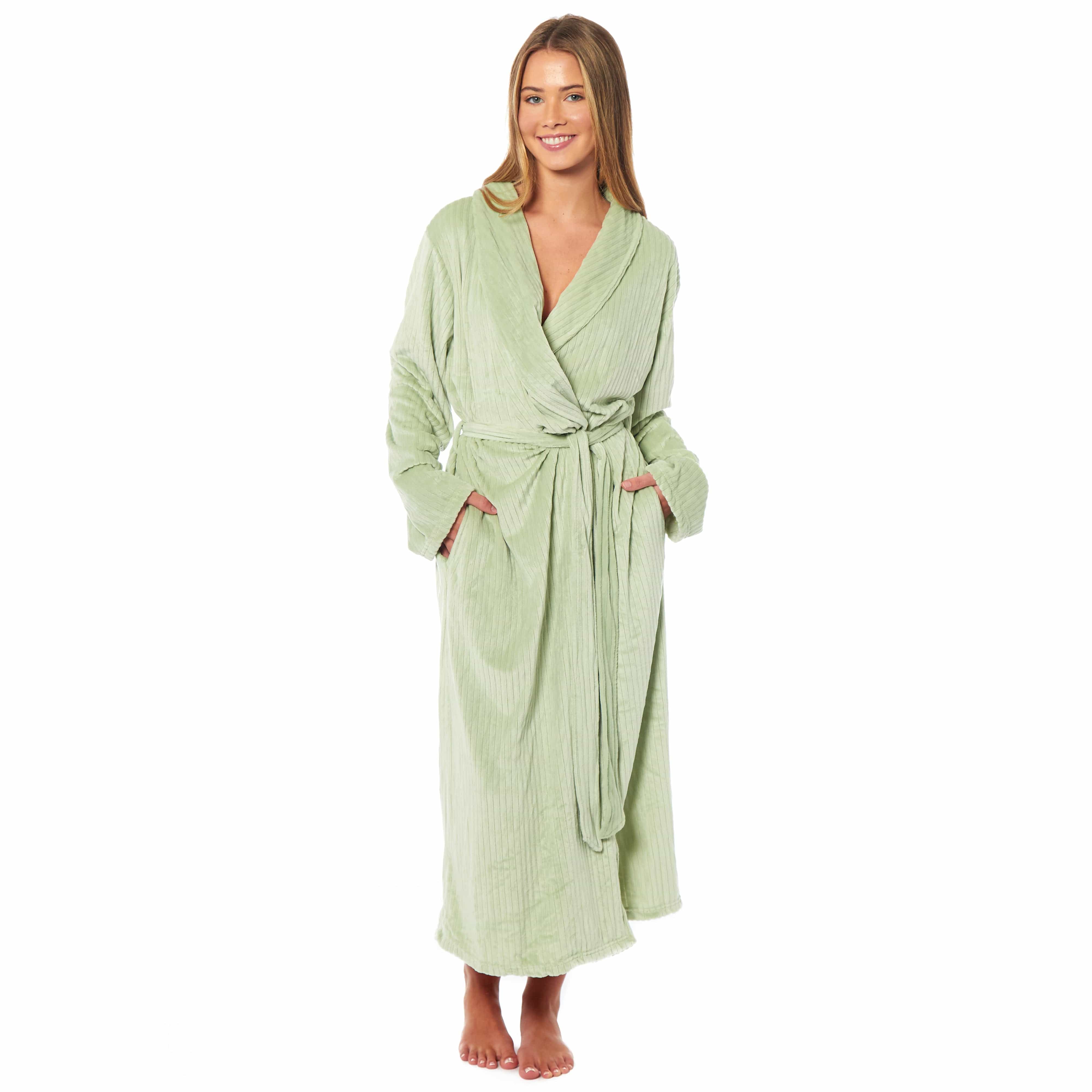 Women's Stripe Jacquard Dressing Gown With Belt Pockets Shawl Collar