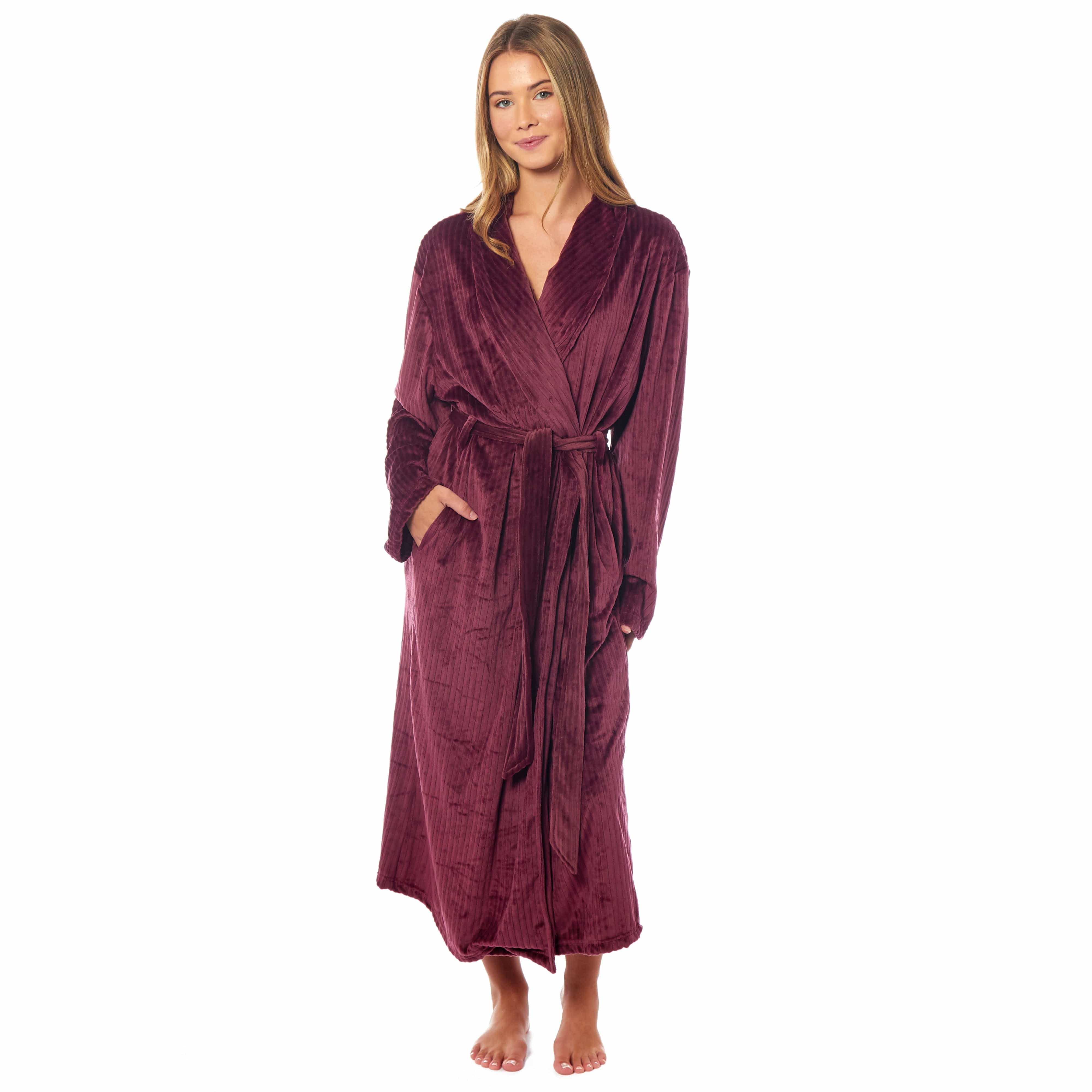Women's Stripe Jacquard Dressing Gown With Belt Pockets Shawl Collar