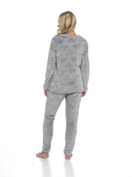 Women's Heart Fleece Pyjamas Set Plush Loungewear Top And Pants Teddy