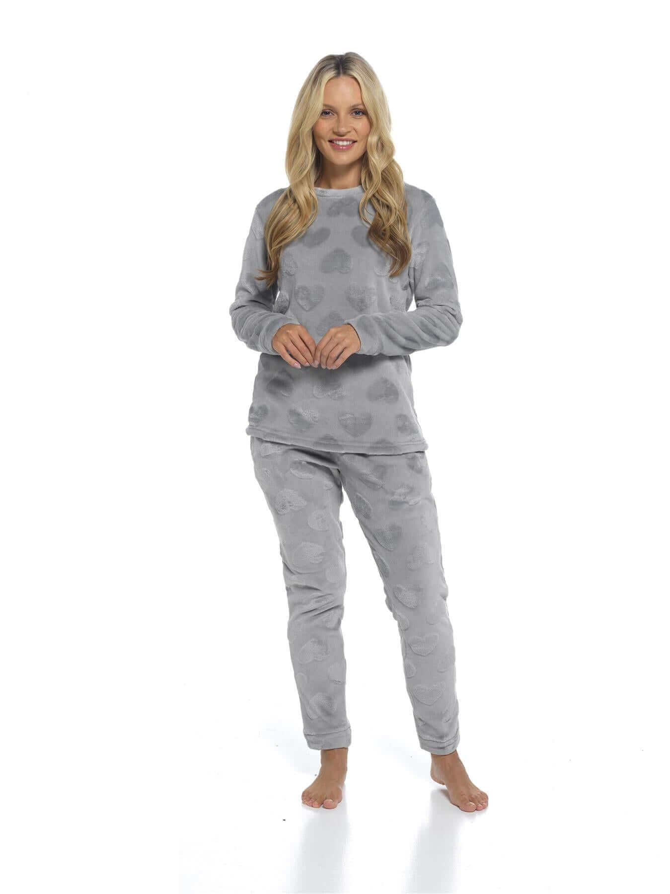 Women's Heart Fleece Pyjamas Set Plush Loungewear Top And Pants Teddy