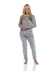 Women's Heart Fleece Pyjamas Set Plush Loungewear Top And Pants Teddy