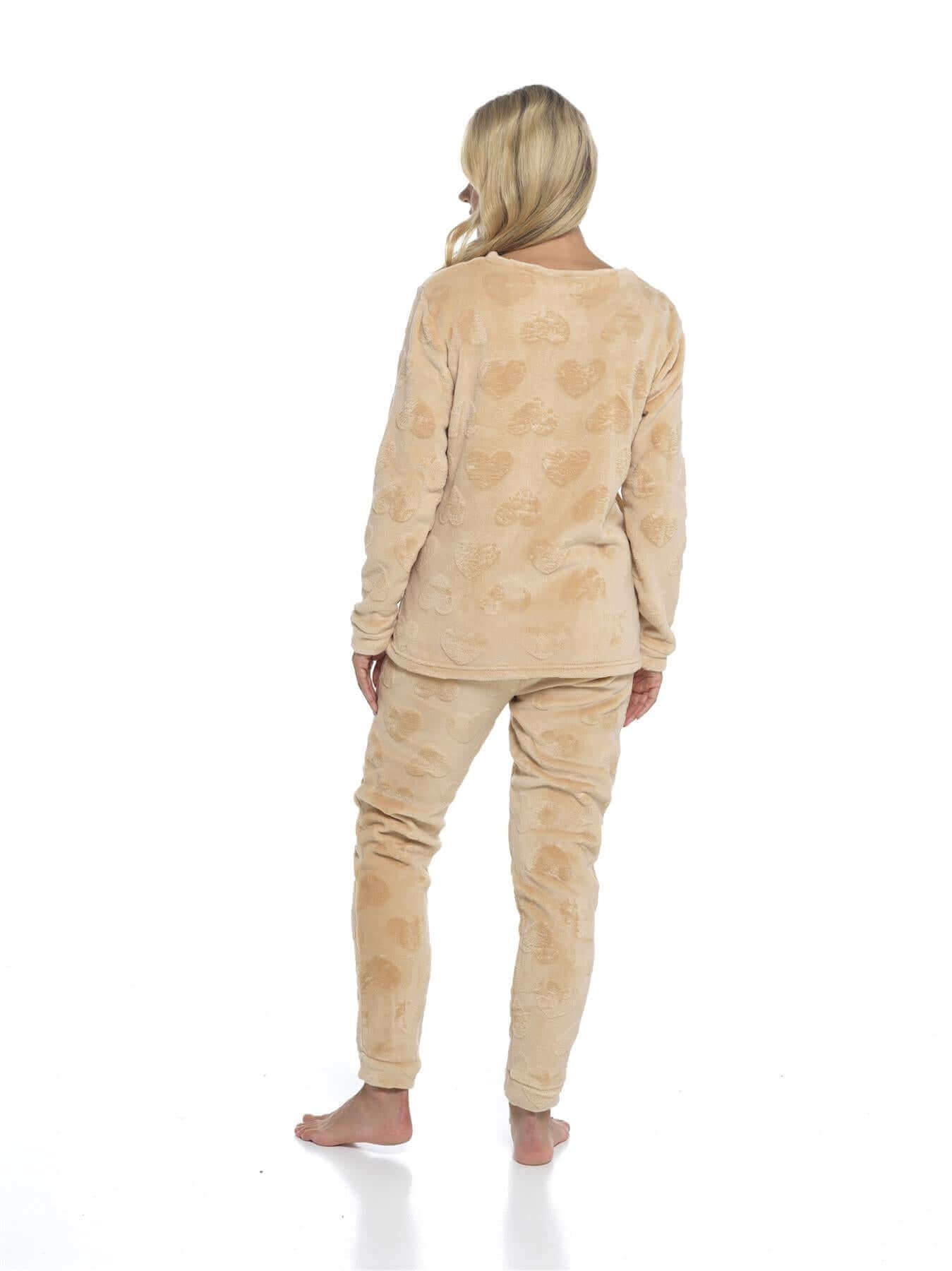 Women's Heart Fleece Pyjamas Set Plush Loungewear Top And Pants Teddy
