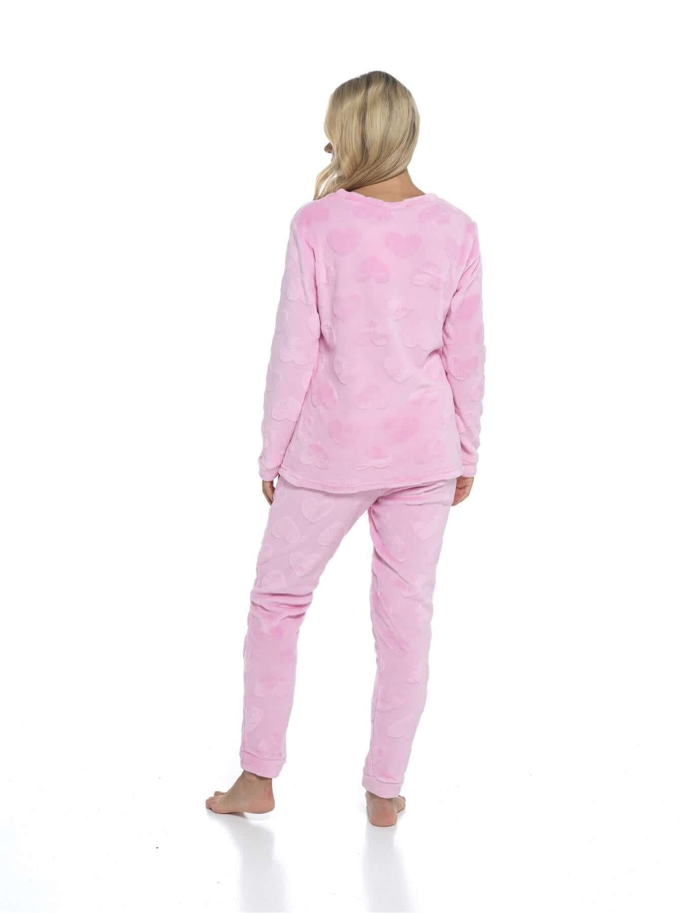 Women's Heart Fleece Pyjamas Set Plush Loungewear Top And Pants Teddy