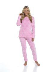 Women's Heart Fleece Pyjamas Set Plush Loungewear Top And Pants Teddy