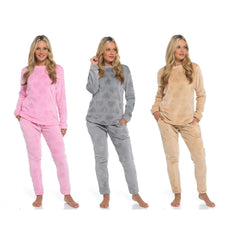 Women's Heart Fleece Pyjamas Set Plush Loungewear Top And Pants Teddy