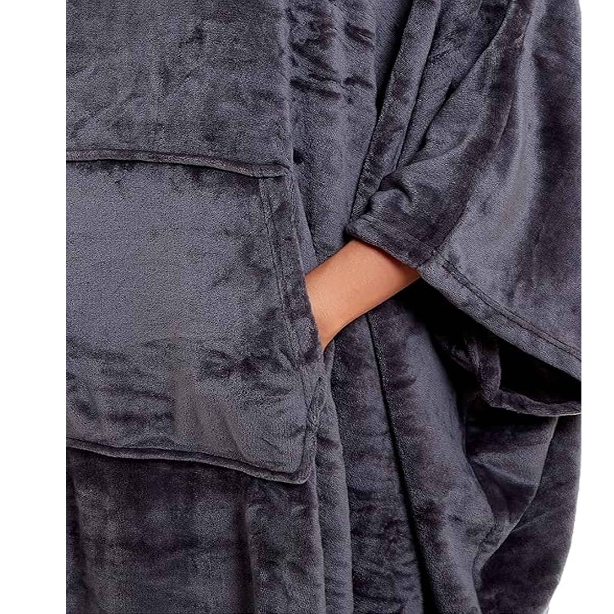 Women's Hooded Poncho Blanket Navy Charcoal Flannel Fleece Cosy Loungewear