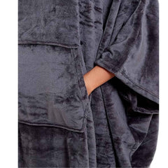 Women's Hooded Poncho Blanket Navy Charcoal Flannel Fleece Cosy Loungewear