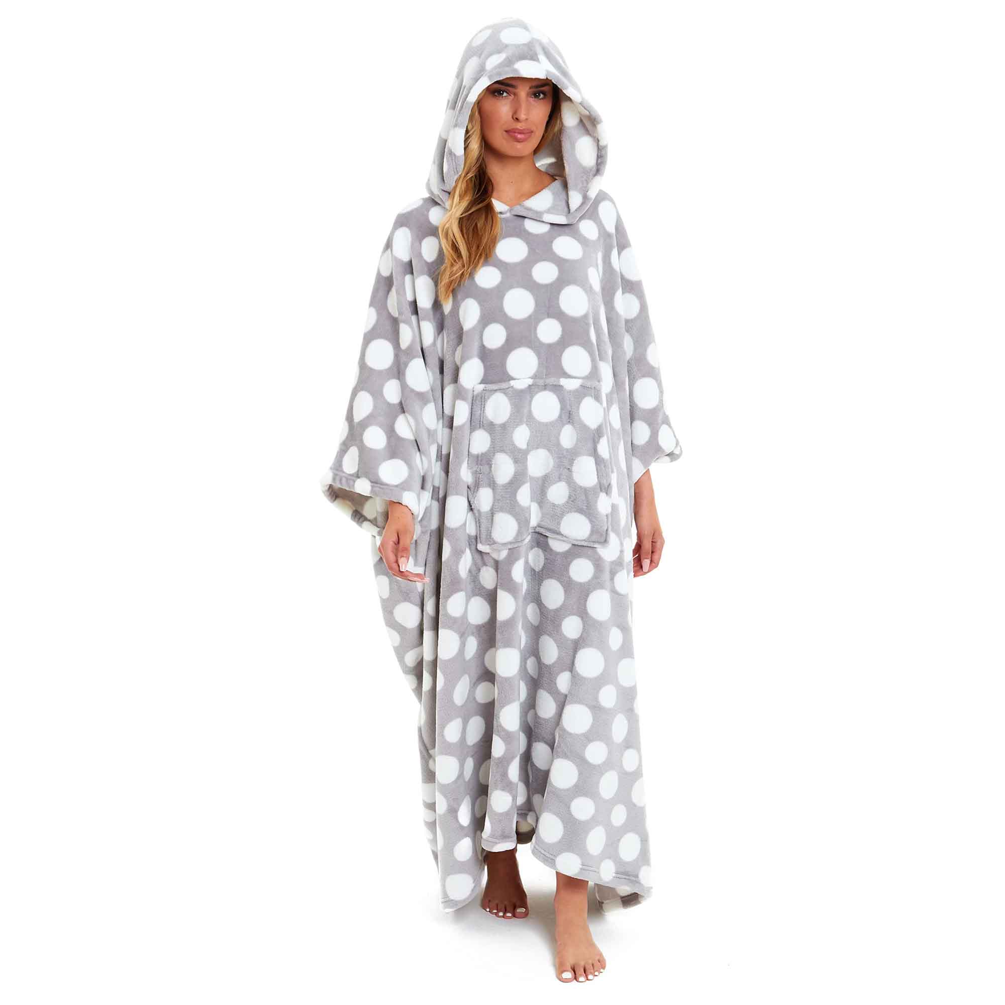 Women's Oversized Hooded Poncho Blanket Super Soft Stars And Polka Dot