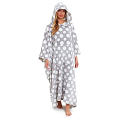 Women's Oversized Hooded Poncho Blanket Super Soft Stars And Polka Dot