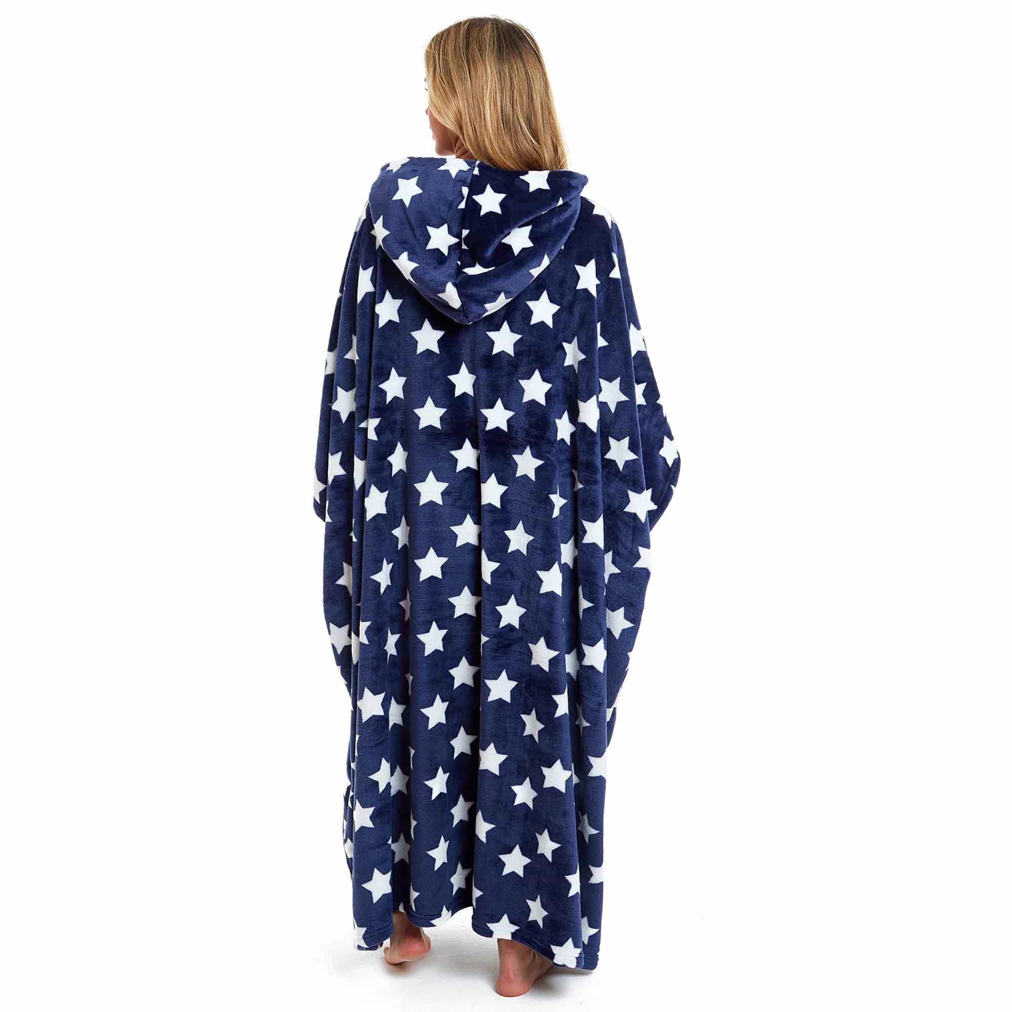 Women's Oversized Hooded Poncho Blanket Super Soft Stars And Polka Dot