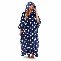 Women's Oversized Hooded Poncho Blanket Super Soft Stars And Polka Dot