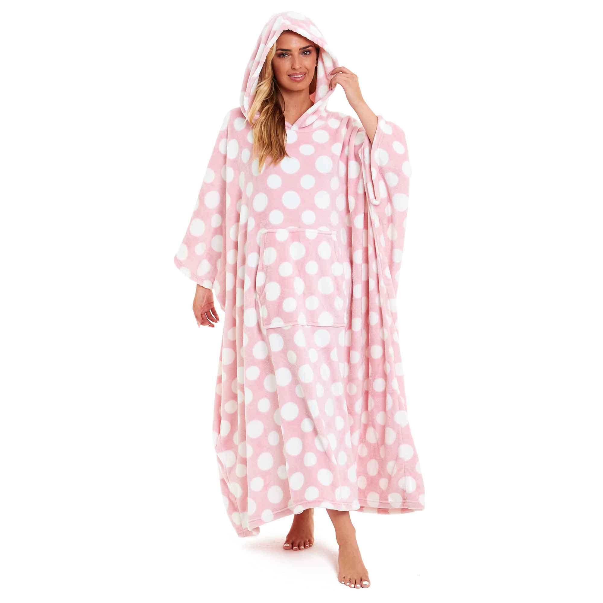 Women's Oversized Hooded Poncho Blanket Super Soft Stars And Polka Dot