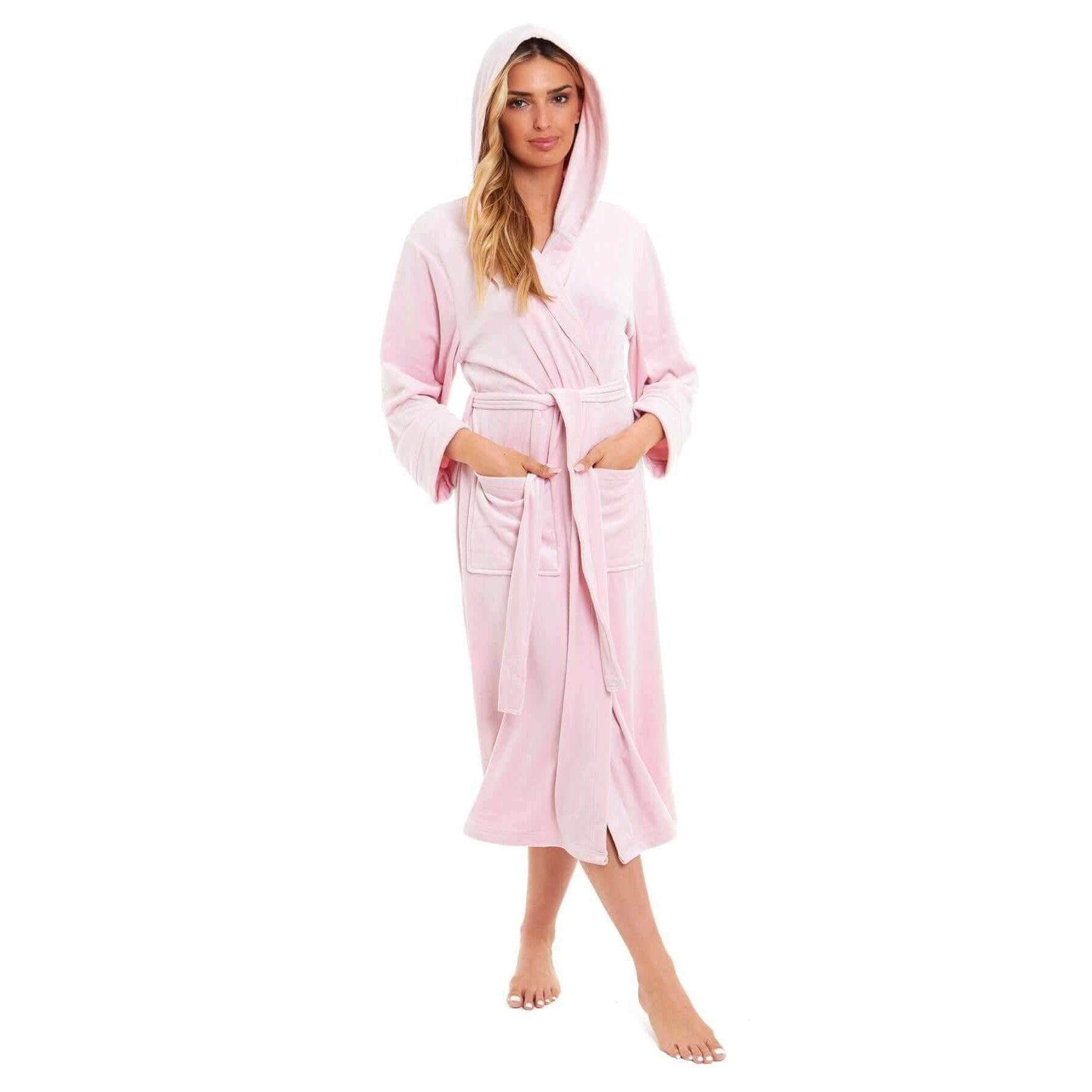 Women's Plush Fleece Hooded Bathrobe Velvet Fluffy Loungewear Long Sleeve