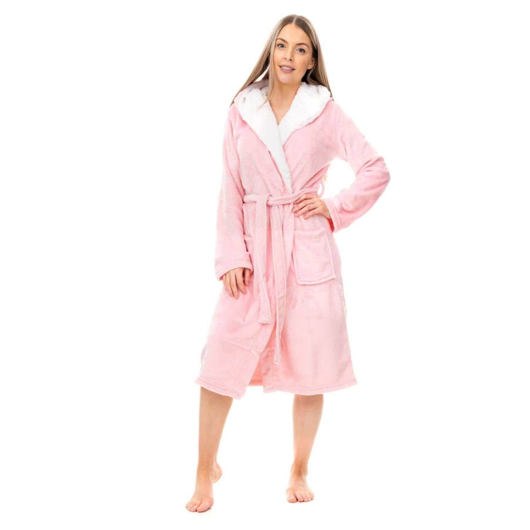 Women's Plush Fleece Hooded Bathrobe Velvet Fluffy Loungewear Long Sleeve