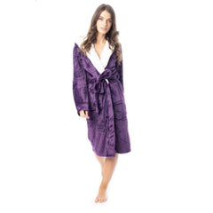 Women's Plush Fleece Hooded Bathrobe Velvet Fluffy Loungewear Long Sleeve